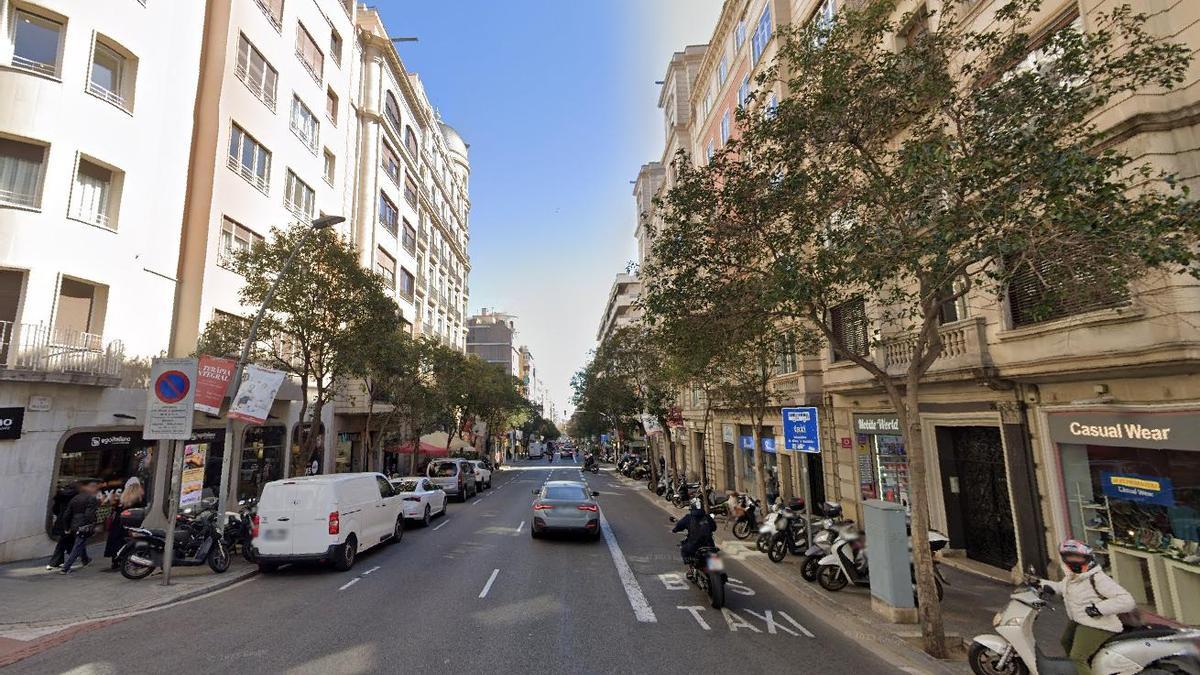 Tramo de la calle Muntaner afectado por las obras de la L8 de FGC