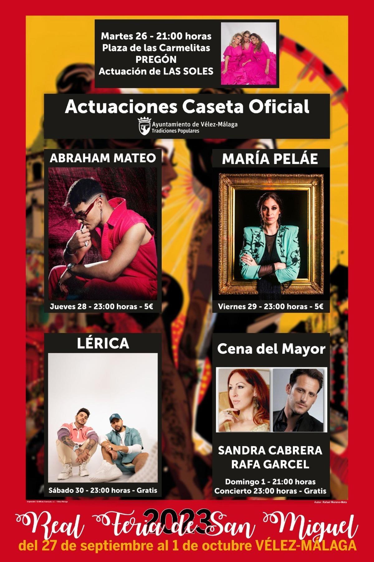 Cartel de actuaciones en la Feria de Vélez-Málaga 2023.