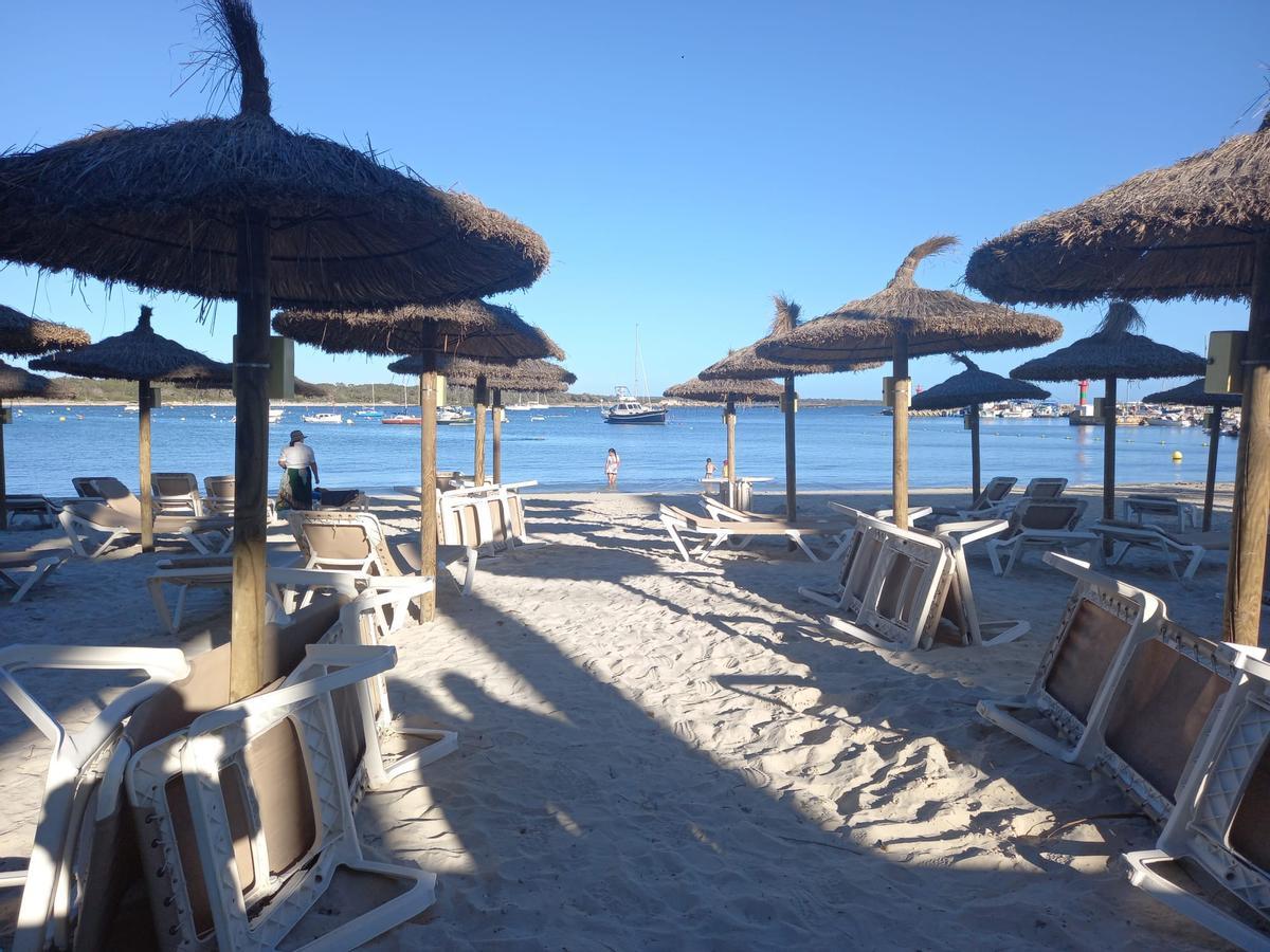 Auch am Strand an der Colònia Sant Jordi gibt es bereits Liegen und Schirme.