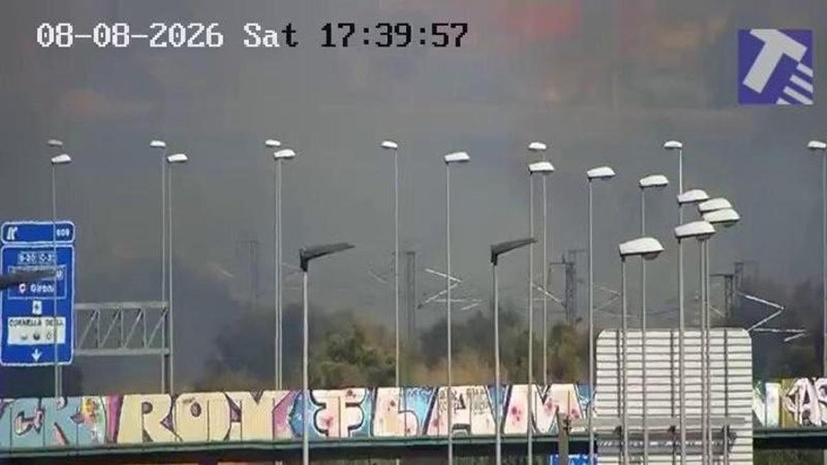 Imagen del corte de la autovía A-2 por un incendio