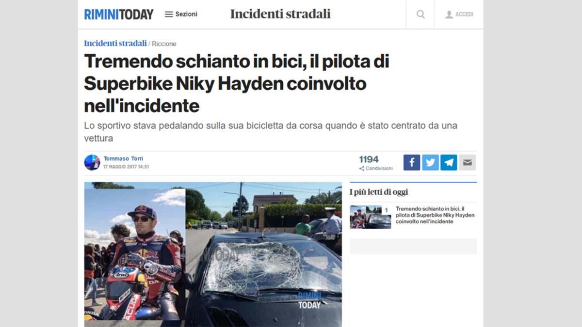El Rimini Today informa del accidente de Hayden