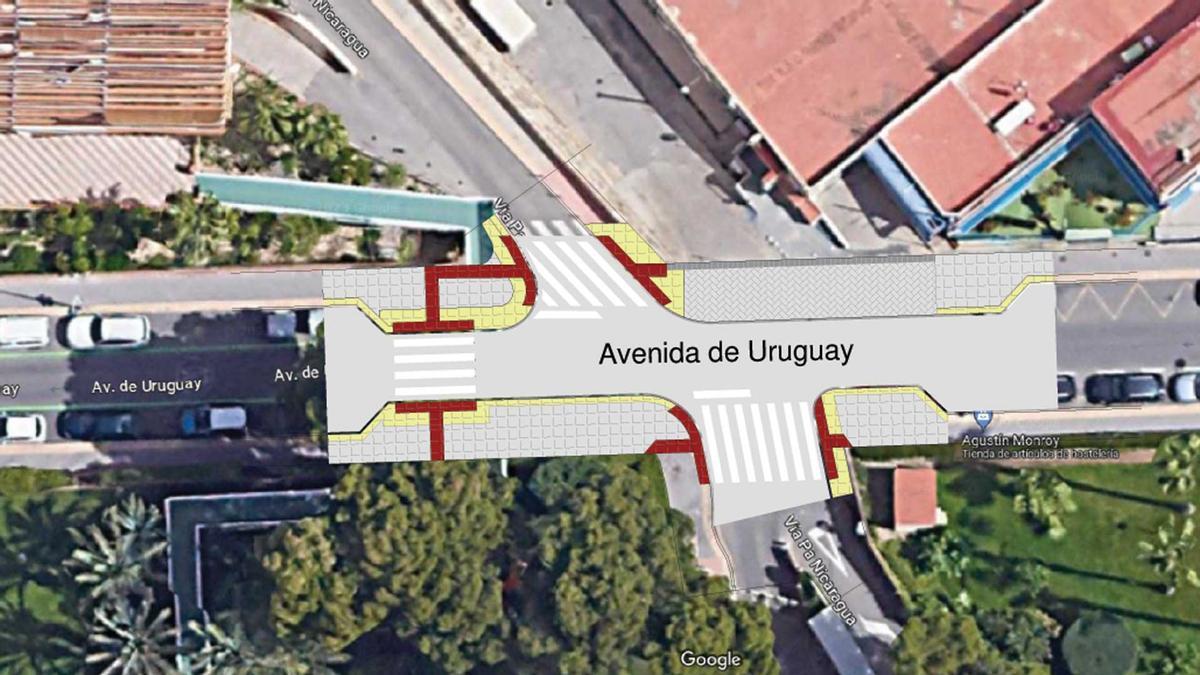 El plano de la actuación prevista en la avenida de Uruguay de Benidorm.