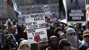 Manifestación en apoyo al activista palestino detenido Mahmoud Khalil, este viernes en Nueva York.