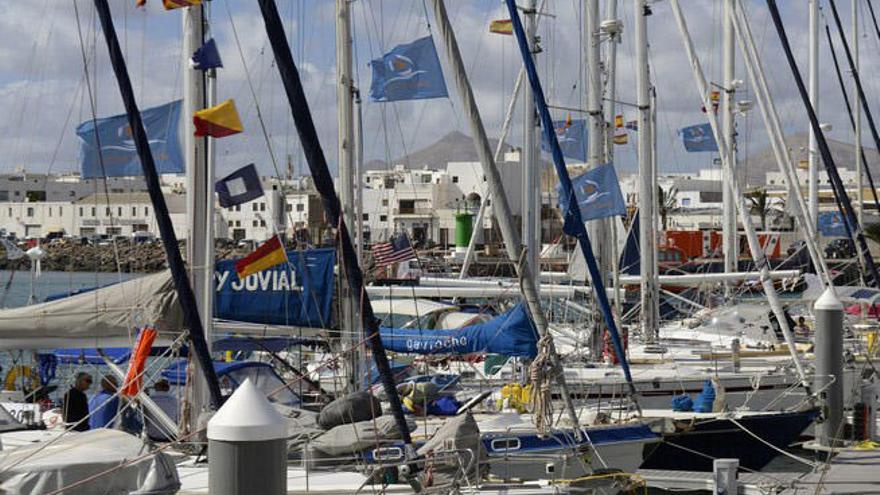 Vista, ayer, de algunas de las embarcaciones atracadas en Marina Lanzarote que participarán en la travesía.