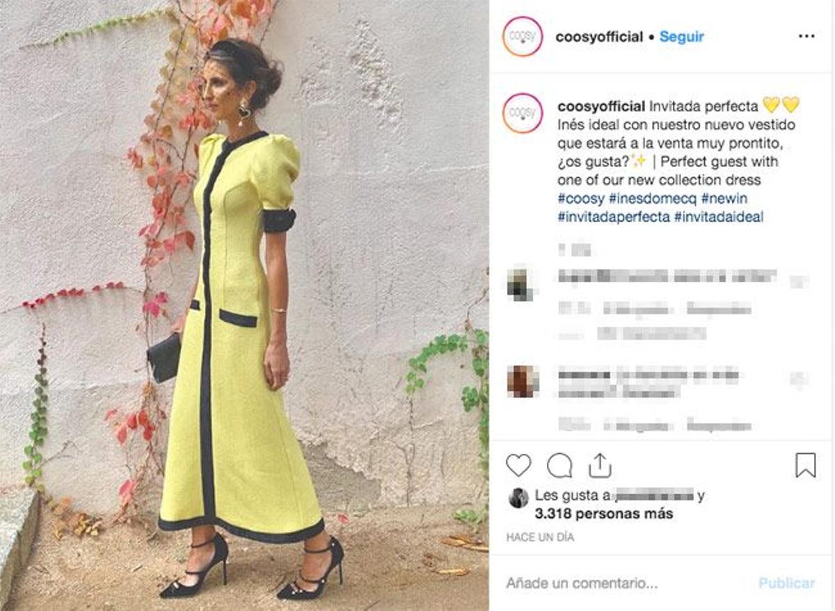 Inés Domecq con vestido de invitada de su nueva colección para Coosy