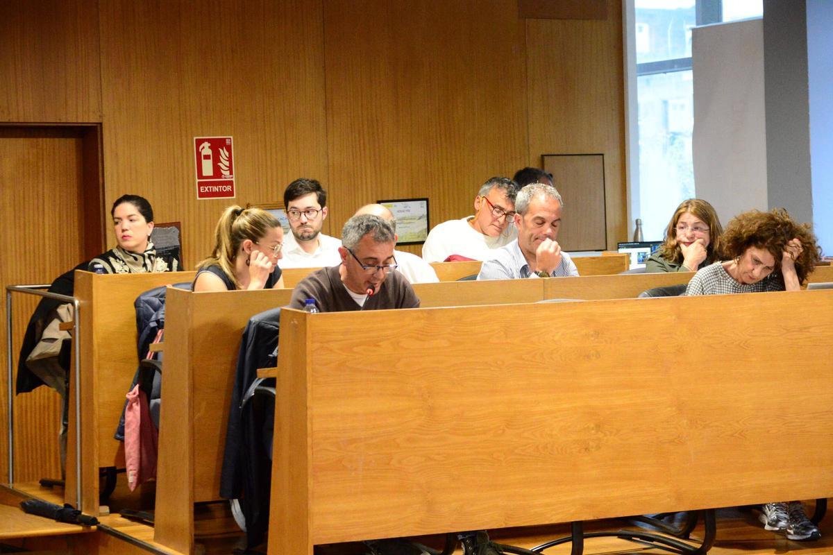 Isabel Figueiras (detrás derecha) con el resto de su grupo del PP en un pleno del Concello.