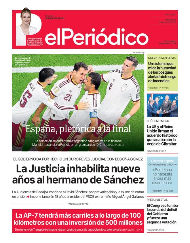 La portada de EL PERIÓDICO del 15 de julio de 2026