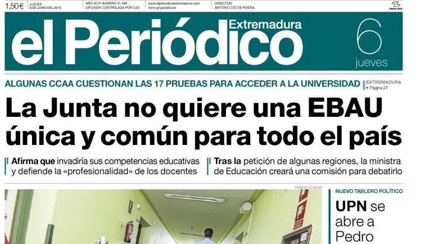 Esta es la portada de EL PERIÓDICO EXTREMADURA correspondiente al día 6 de junio del 2019