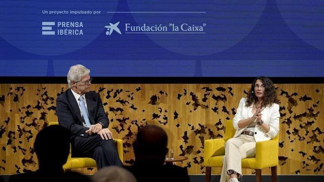 Madrid. 14.05.2026. III Fòrum Econòmic i Social del Mediterrani. Martí Saballs, director d’informació econòmica de Prensa Ibérica i Cristina Martín, directora del Diario de Ibiza.