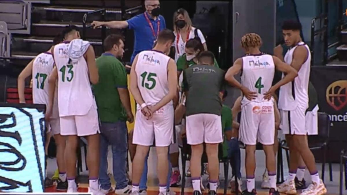 El Unicaja, durante un tiempo muerto.