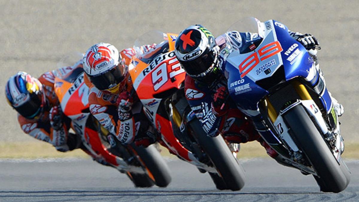 Jorge Lorenzo, Marc Márquez y Dani Pedrosa, durante el GP de Japón, en Motegi