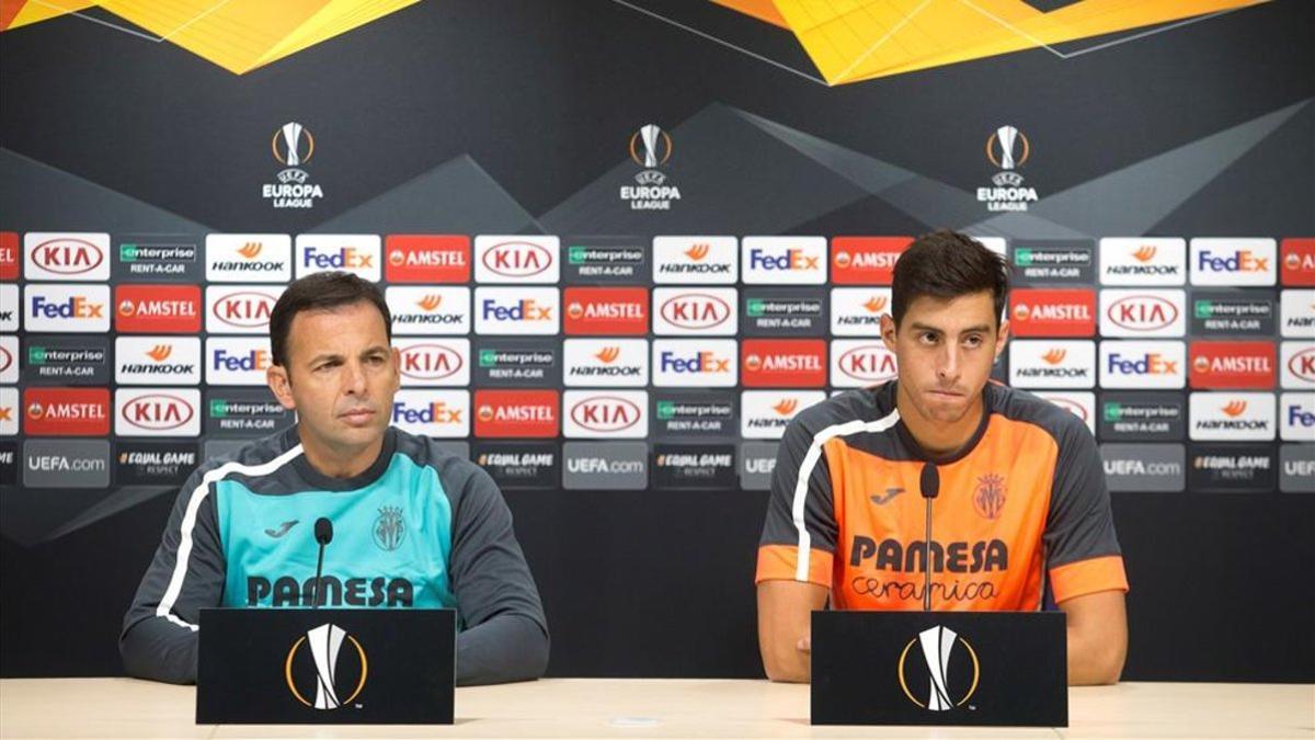 Calleja y Funes Mori, en la rueda de prensa previa al duelo del Villarreal frente al Rapid Viena.