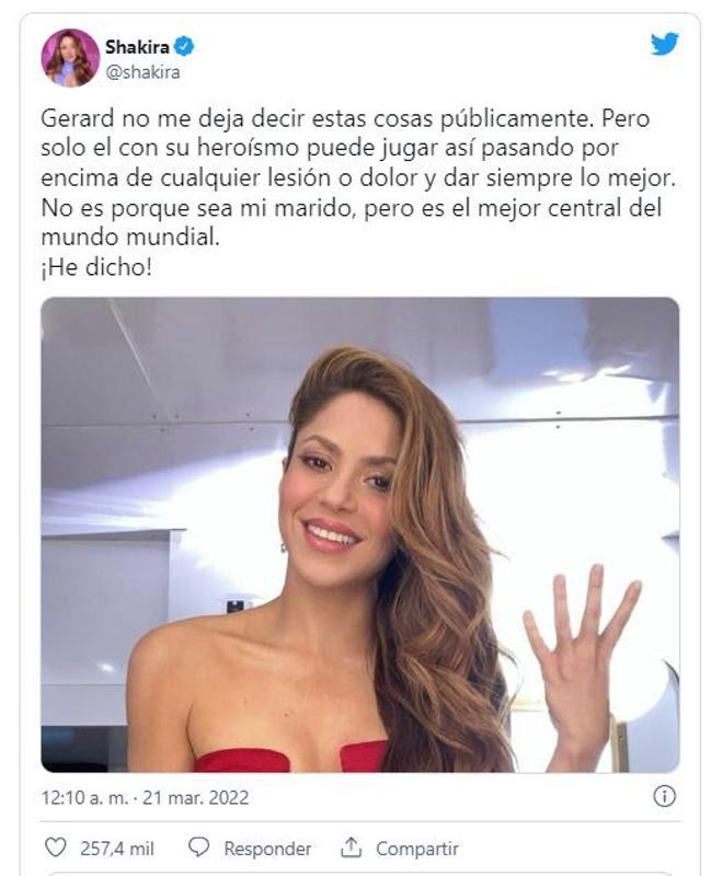 Shakira publicó este mensaje alabando a Piqué tras el último 0-4 del Barça en el Bernabéu