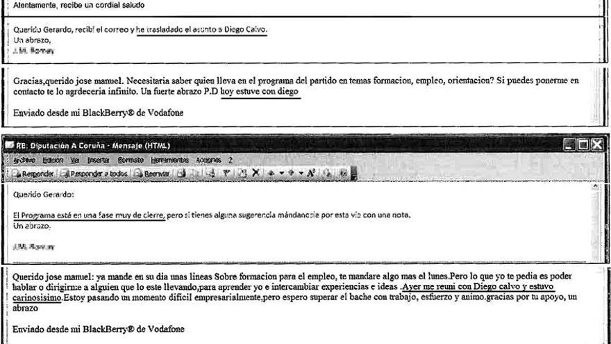Correos enviados por dos empleados de Crespo referentes a encuentros con una directora de la Xunta.