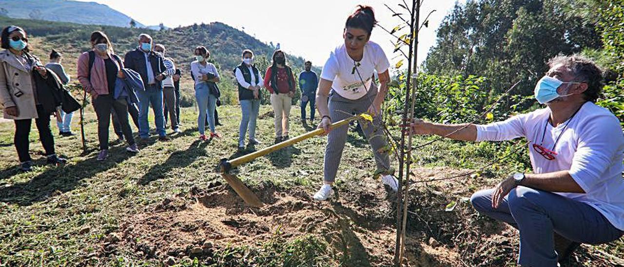 Acto de plantación simbólica, ayer, en As Neves. | // ANXO GUTIÉRREZ