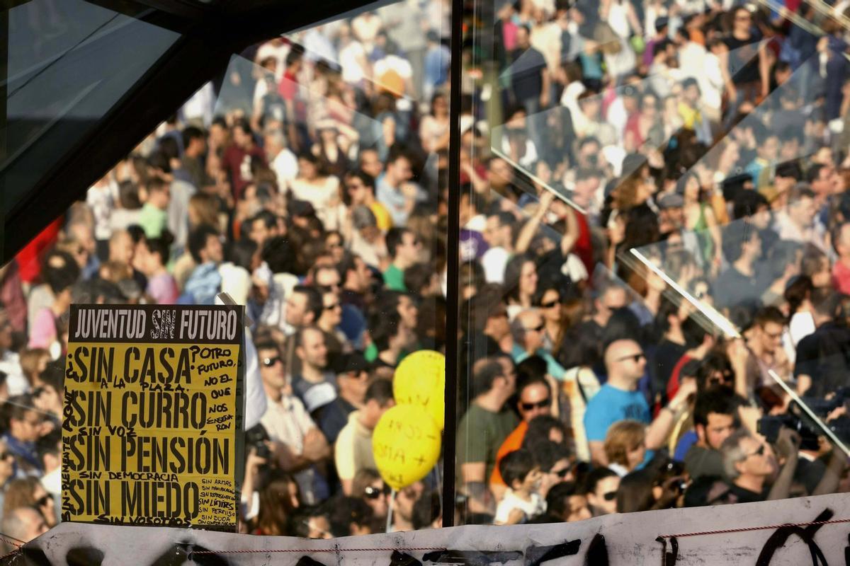 Imagen de una de las concentraciones del movimiento 15-M en Madrid.