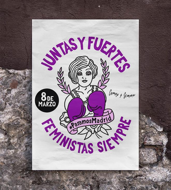 Pancarta 'Juntas y fuertes, feministas siempre' para el 8M