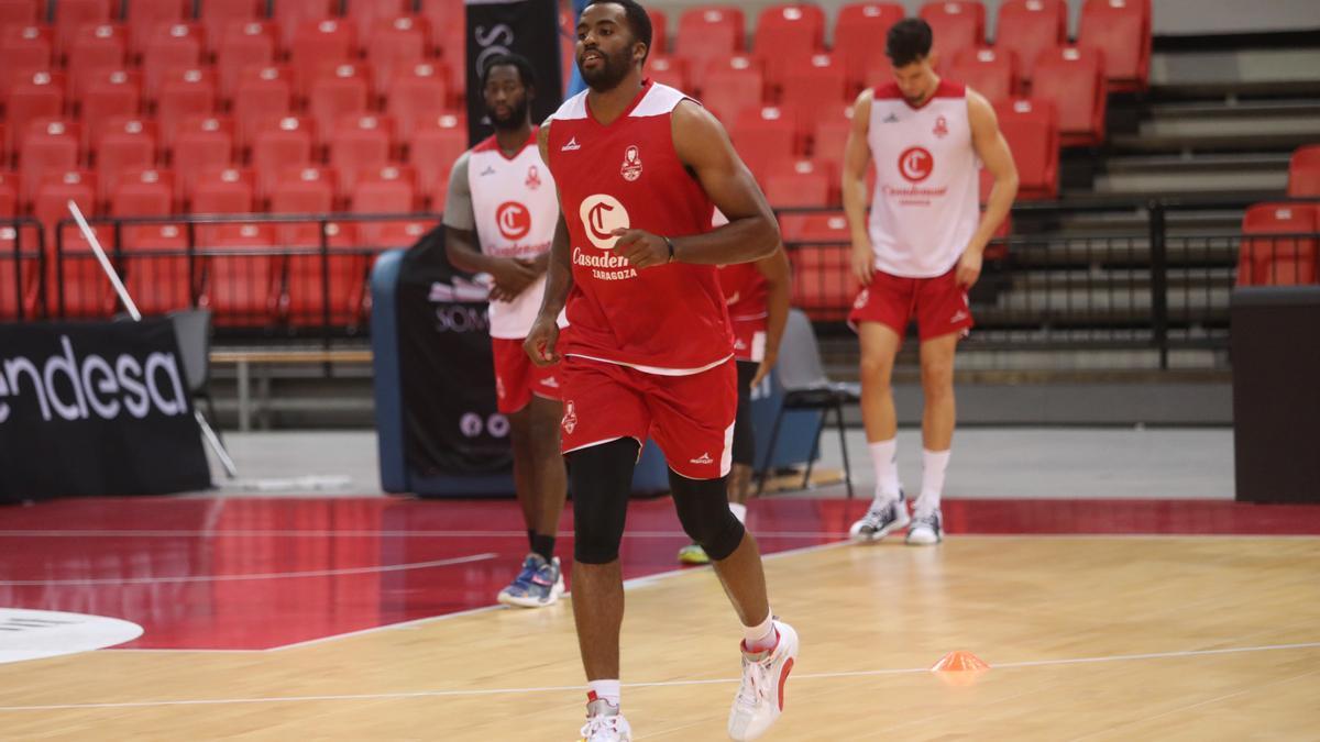 Jamel McLean, en un entrenamiento con el Casademont Zaragoza.