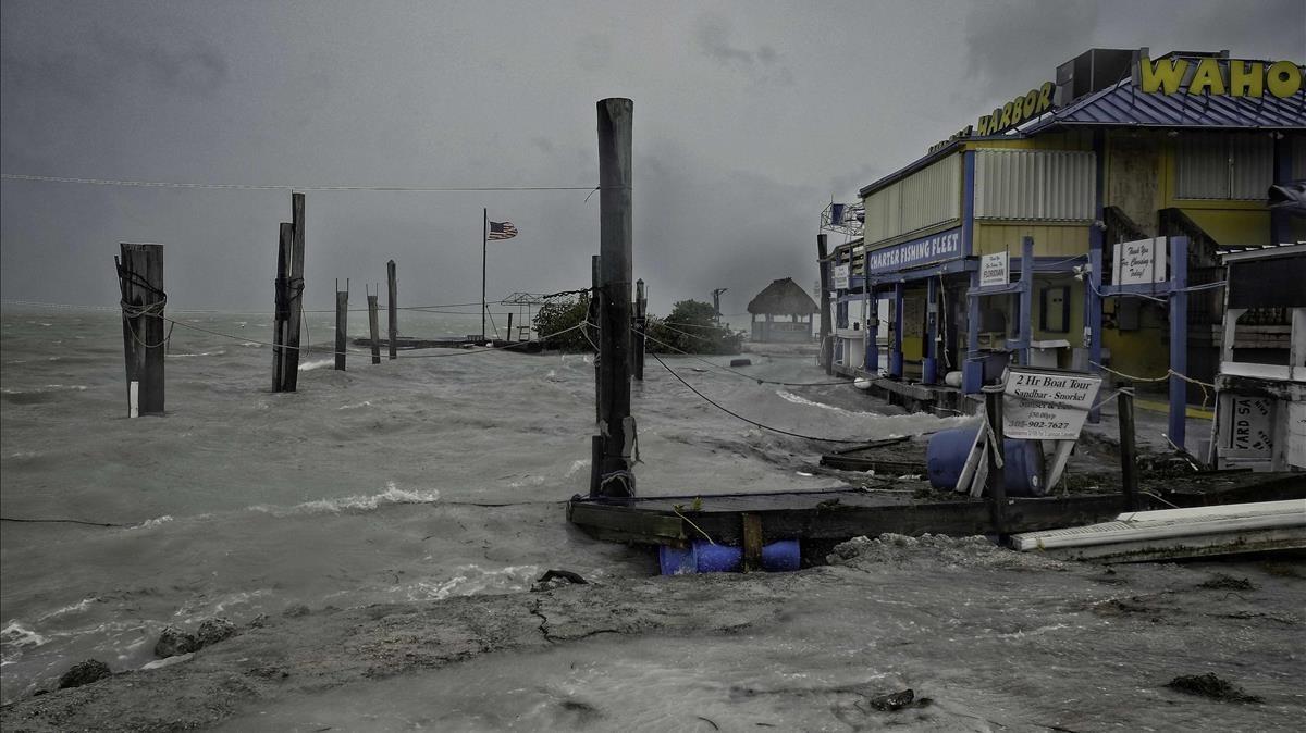 El fuerte oleaje originado por el ’Irma’ ha golpeado los muelles de Whale harbour en los Cayos de Florida provocando importantes daños.