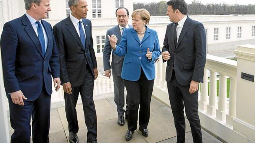 Cameron, Obama, Hollande, Merkel i Renzi, ahir a Hannover