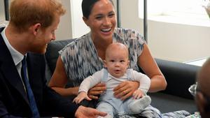 Britain’s Prince Harry and his wife Meghan, Duchess of Sussex, holding their son Archie, meet Archbishop Desmond Tutu at the Desmond & Leah Tutu Legacy Foundation in Cape Town, South Africa, September 25, 2019. REUTERS/Toby Melville/Pool