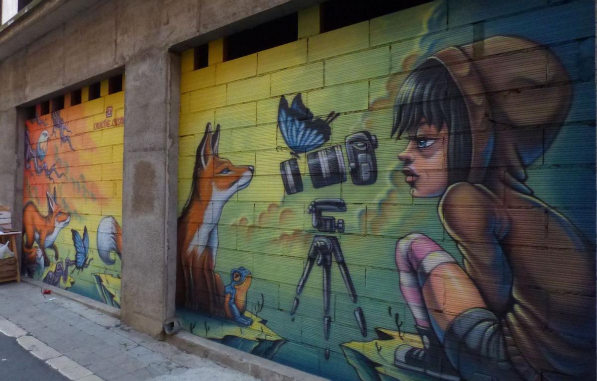 Un gran mural de l'artista urbà Silver Rios acoloreix el carrer Pep Ventura  de Figueres