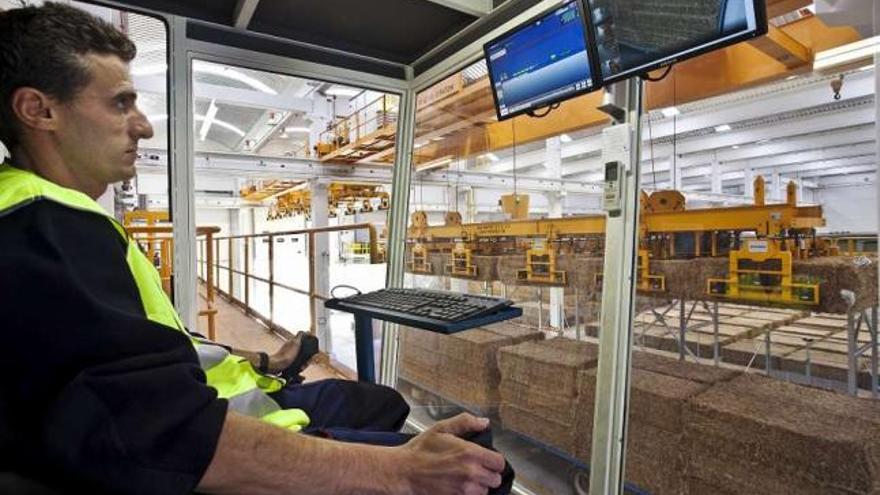 Un operario en el interior de una planta de biomasa en la provincia de Burgos.  // Faro