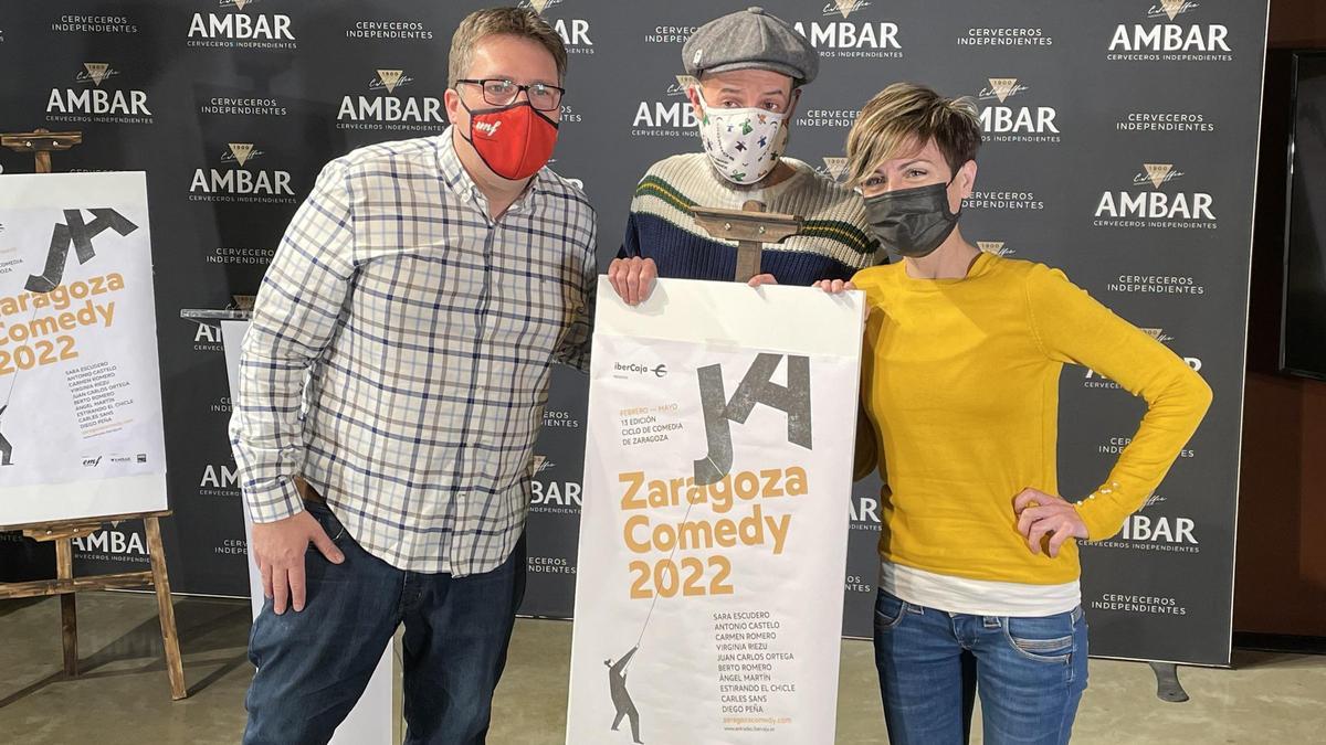 Rafa Sánchez, Diego Peña y Sara Escudero, en la presentación de Zaragoza Comedy.