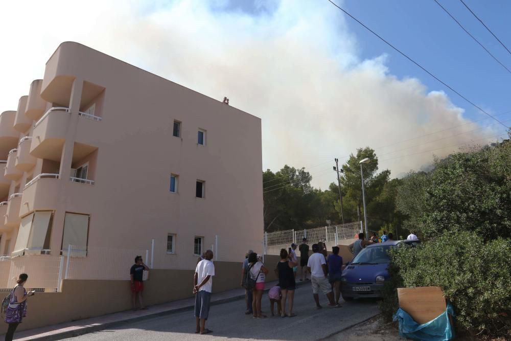 Efectivos y vecinos apagando el fuego