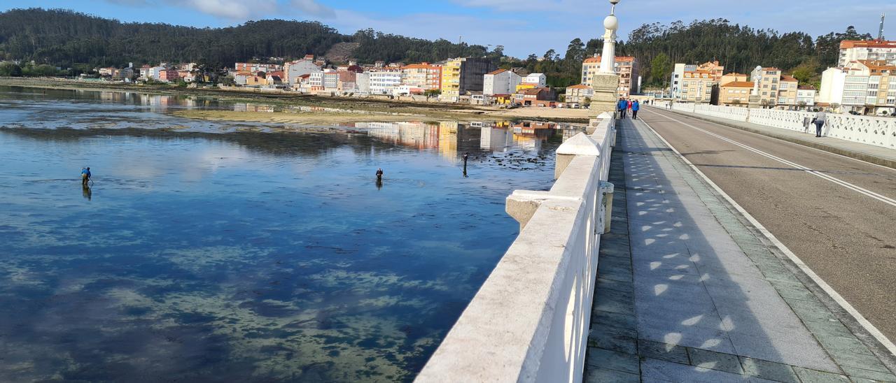 Ciudadanos grovenses sobre y bajo el puente de A Toxa.