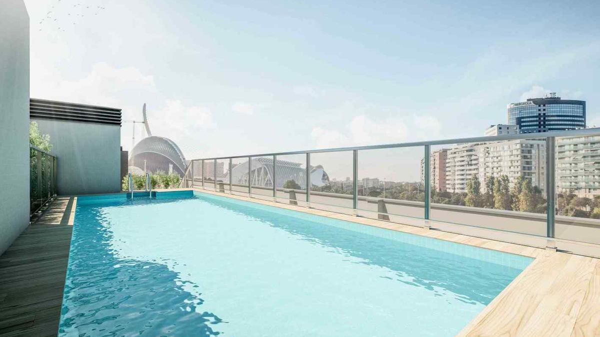 Habitat Las Moreras cuenta con una amplia piscina en la cubierta del edificio.