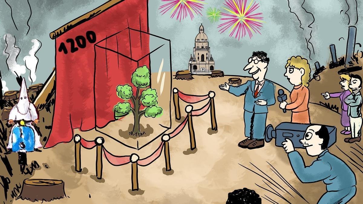 Caricatura alusiva a la falta de árboles en la ciudad de Murcia.