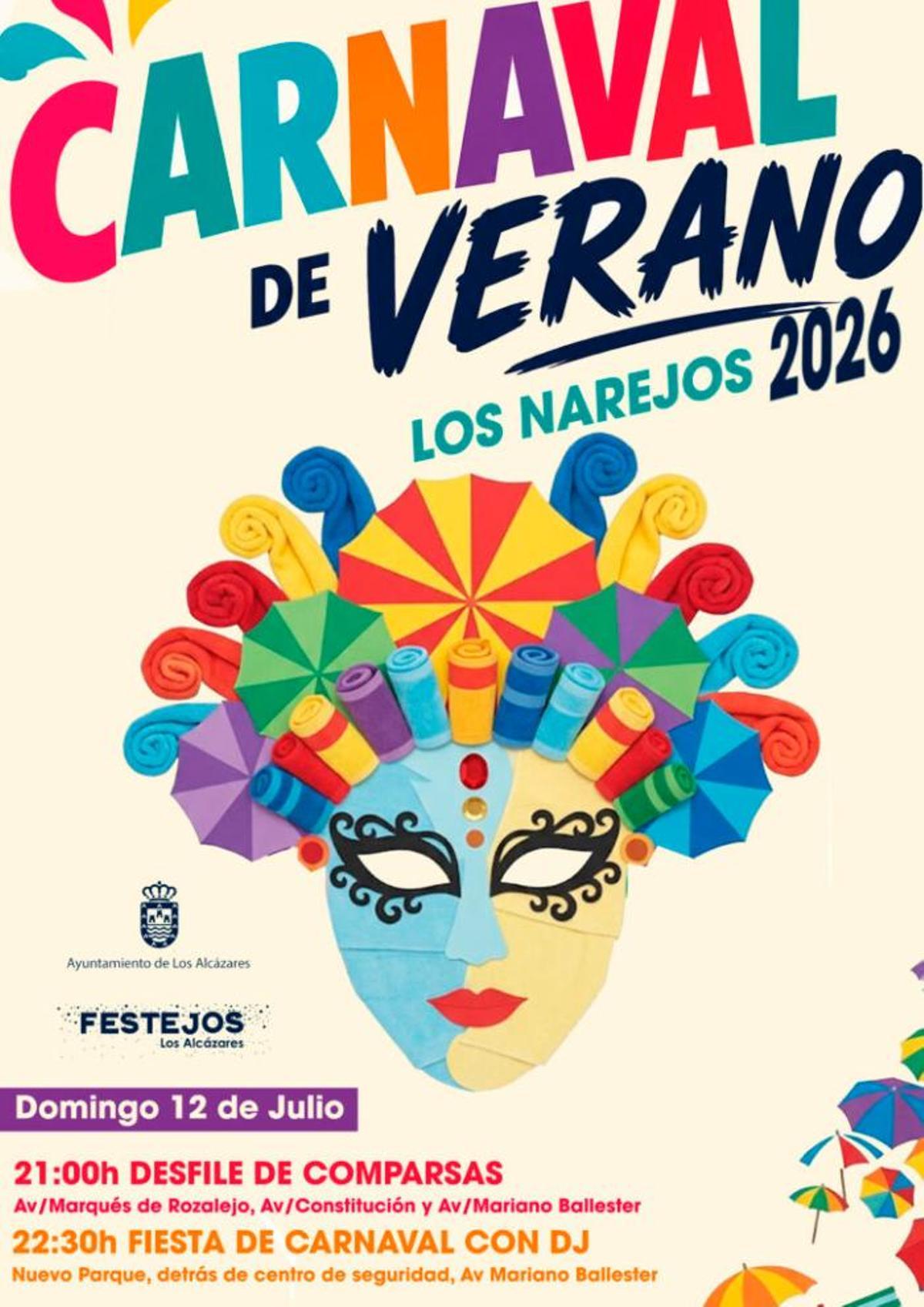 Cartel del carnaval de verano en Los Narejos 2026