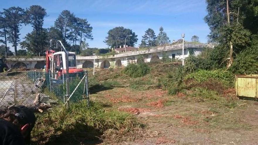 Labores de eliminación de maleza en el Beach Club La Toja. // Muñiz