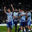 Los jugadores del Málaga CF celebran un gol en La Rosaleda.