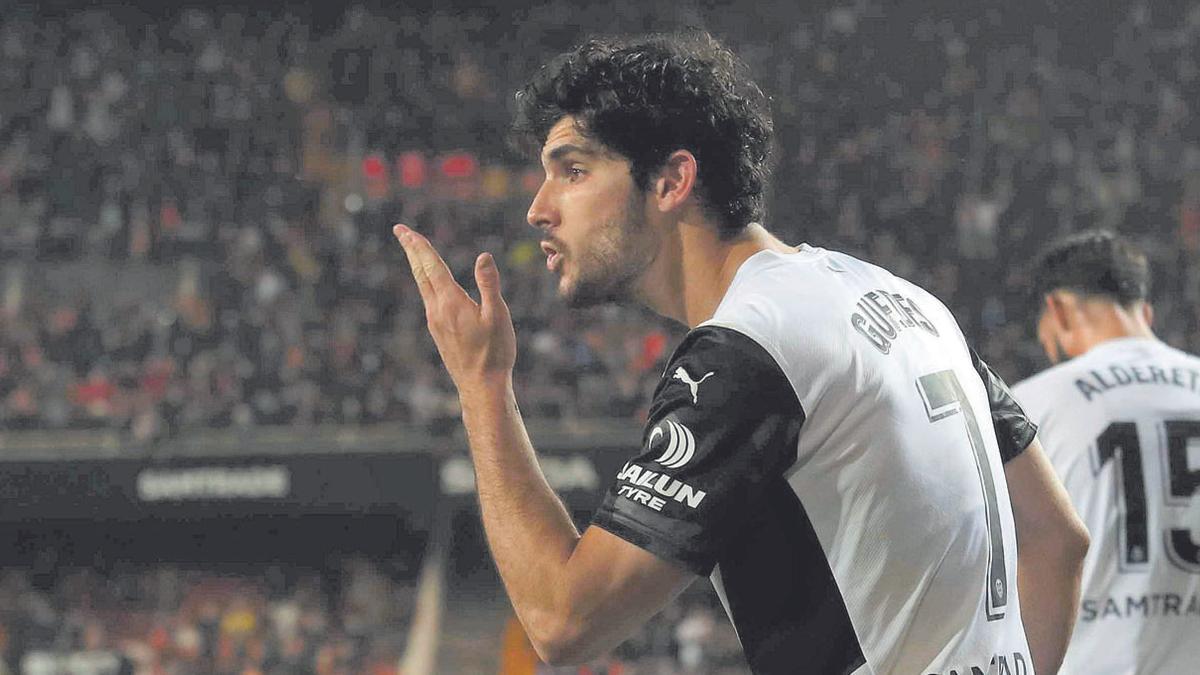 Guedes, tras marcar un gol frente al Athletic