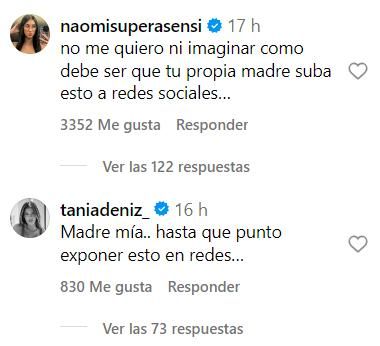 Los comentarios de Naomi Asensi y Tania Deniz en la publicación de 'La Cuernis'