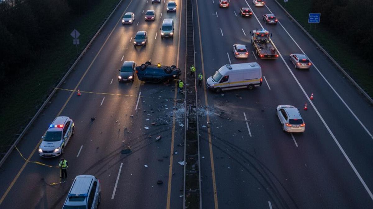 Accidente nocturno con señalización de la baliza V16