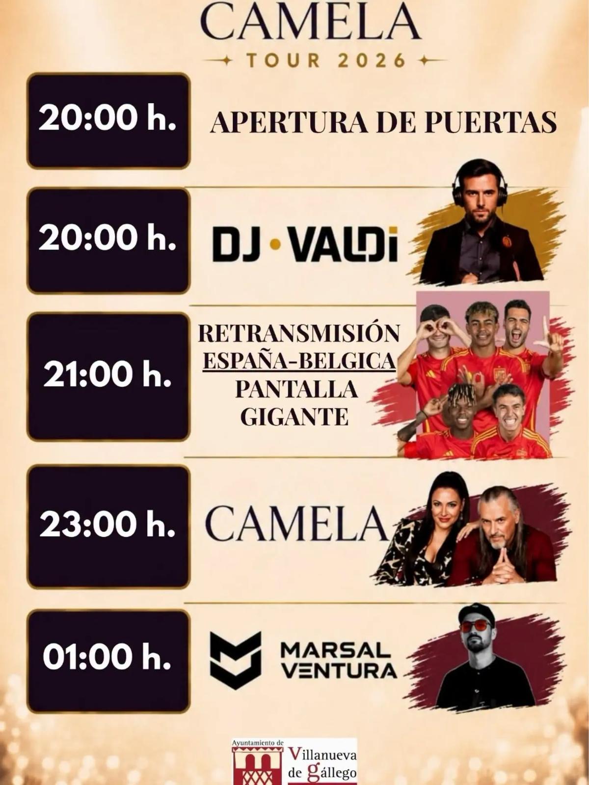 Cartel del concierto de Camela en Villanueva de Gállego este viernes