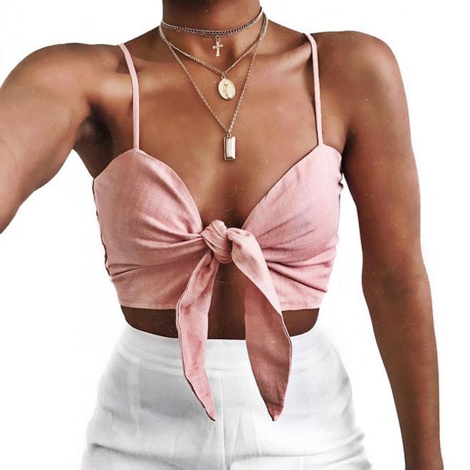 Tie-front crop, el top del verano de 2018: de lino rosa