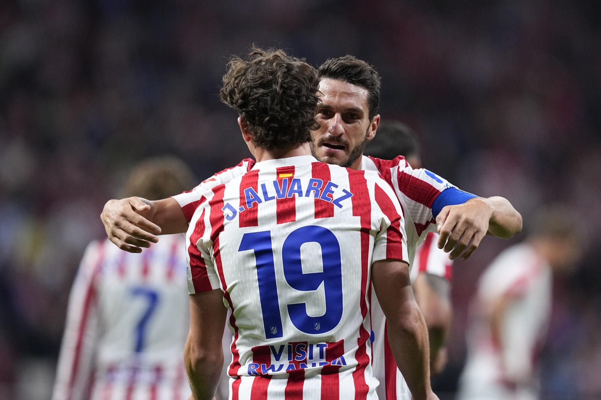 Julian Alvarez of Atletico de Madrid celebrates a goal during the Spanish League, LaLiga EA Sports, football match played between Atletico de Madrid and Rayo Vallecano at Riyadh Air Metropolitano stadium on September 24, 2025, in Madrid, Spain. AFP7 24/09/2025 ONLY FOR USE IN SPAIN. Oscar J. Barroso / AFP7 / Europa Press;2025;SOCCER;SPAIN;SPORT;ZSOCCER;ZSPORT;Atletico de Madrid v Rayo Vallecano - LaLiga EA Sports;