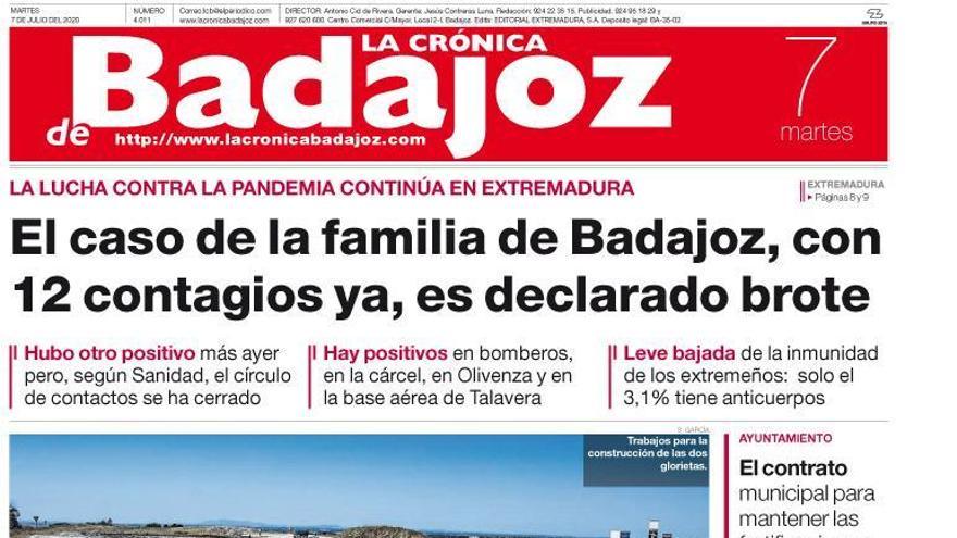 Esta es la portada de LA CRÓNICA DE BADAJOZ correspondiente al día 7 de julio del 2020