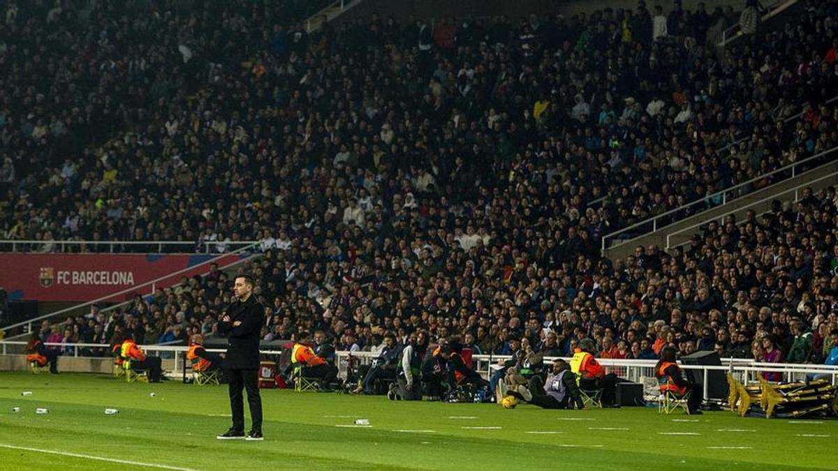 Xavi, en el Barça-Villarreal del pasado 27 de enero cuando anunció su marcha tras la derrota en Montjuïc (3-5).