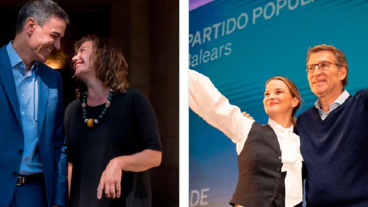 Die Sozialisten Pedro Sánchez und Francina Armengol (li.), die PP-Politiker Marga Prohens und Alberto Nuñez Feijóo.