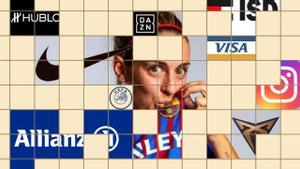 Alexia Putellas, en un montaje son los logotipos de sus patrocinadores.