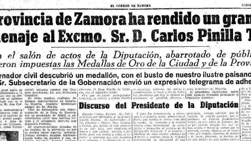 Crónica de la imposición del medallón publicada en el &quot;El Correo de Zamora&quot; el 14 de junio de 1958.