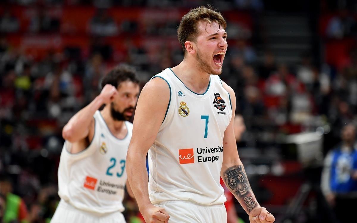 Luka Doncic estalla de alegría en la semifinal europea frente al CSKA