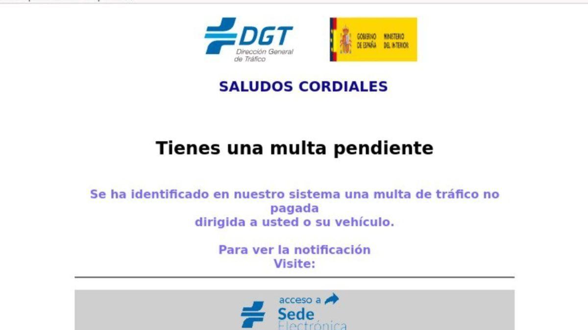 El falso correo de la DGT.