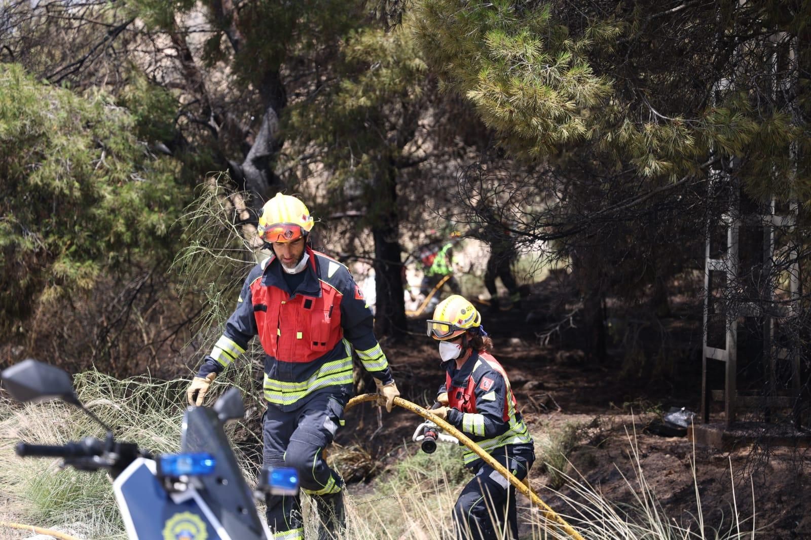 Los bomberos sofocan un fuego junto a la salida del túnel de la autovía