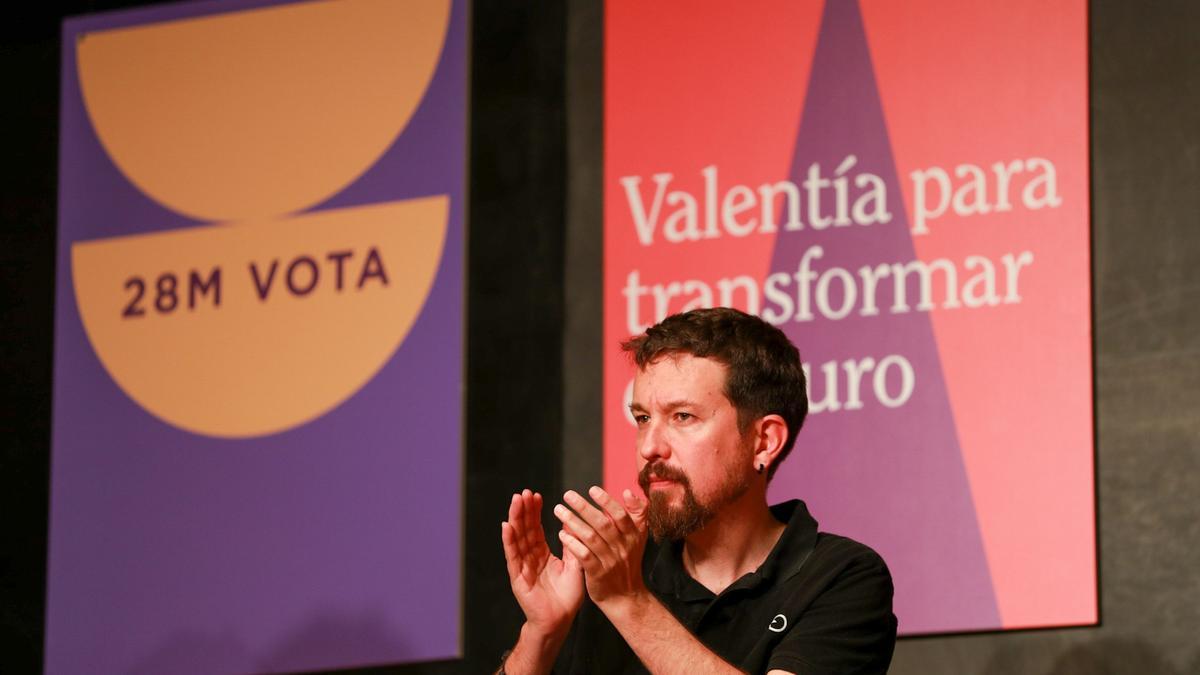 El exvicepresidente segundo del Gobierno y exlíder de Podemos, Pablo Iglesias, apoya a la candidata de Unidas Podemos a la Presidencia del Govern en Palma, Antonia Jover, a 20 de mayo de 2023, en Palma, Mallorca, Islas Baleares (España).